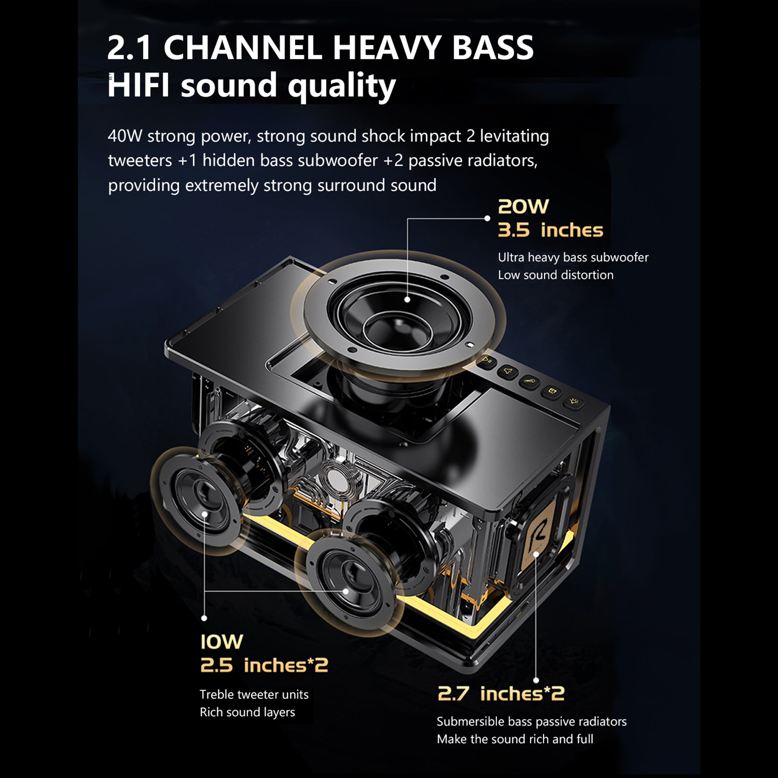 JOYIDEAVA Bluetooth Speaker 40W Ultra Heavy Bass Speaker