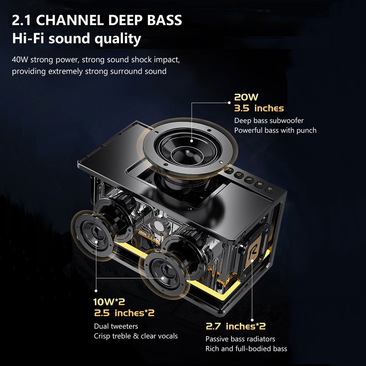 JOYIDEAVA 40W Bluetooth Speaker Ultra Deep Bass Wireless Stereo Speaker